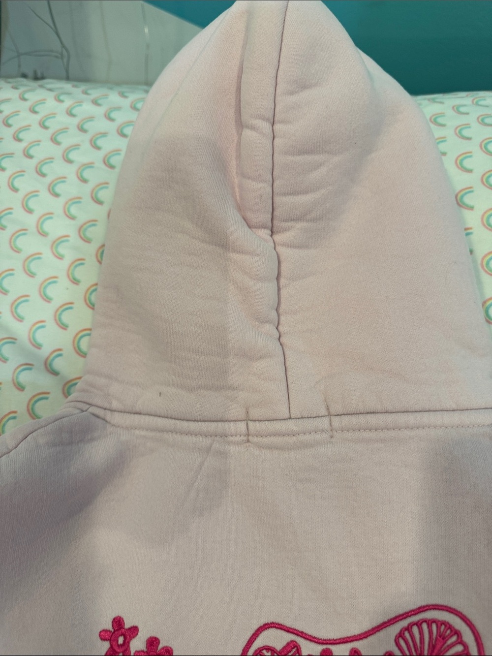 Girls' Light Pink Hooded Sweatshirt with Hot Pink Palm Motif - Picture 11 of 15